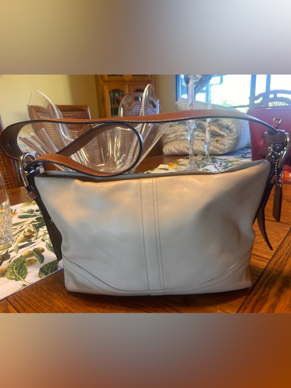 COACH Hamilton Beige Brown strap LEATHER PEBBLED HOBO HANDBAG